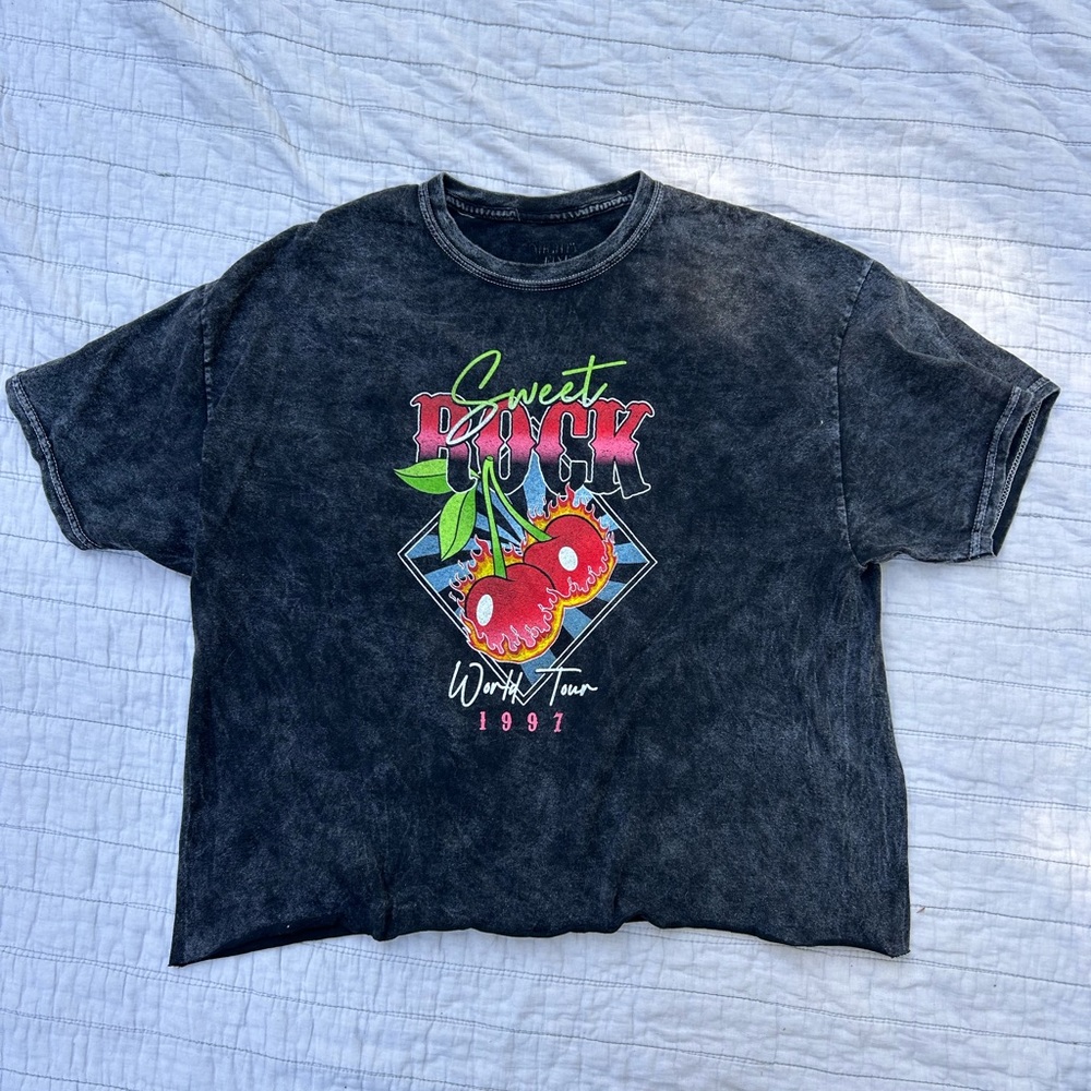 Urban Outfitters Black Graphic Tee with Red Cherries